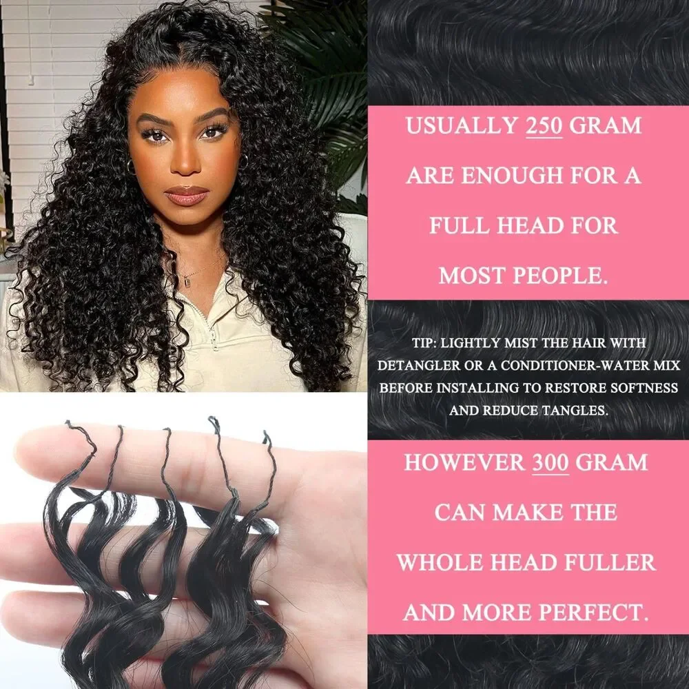 New 16in Burmese Curly Crochet Human Hair 60g 50 Strands Natural Black 1B